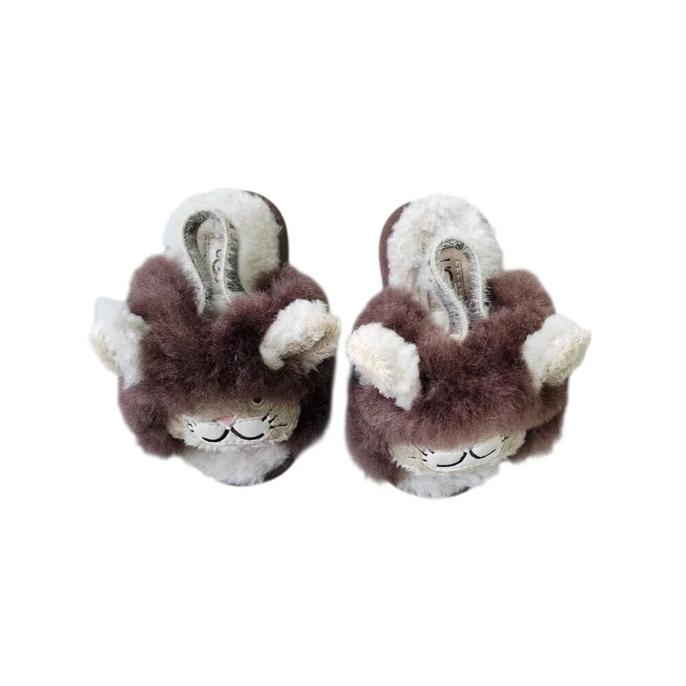UGG Toddler Fluff Yeah Slide Lion Stuffie Slipper Suede Sheepskin Size 6 EU 22